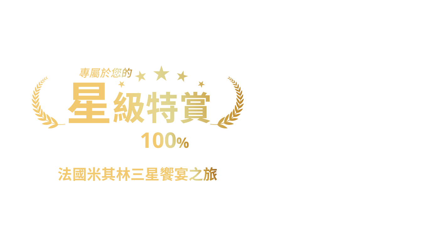 專屬您的星級特賞 刷星展卡最高100%回饋 筆筆再抽頂級法國米其林三星饗宴之旅