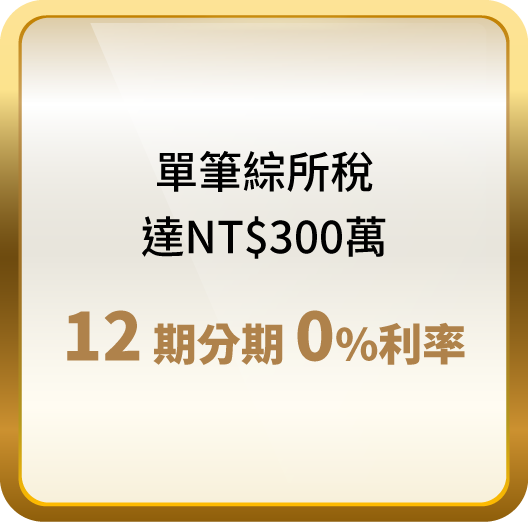 單筆綜所稅達NT$300萬,12期分期0%利率