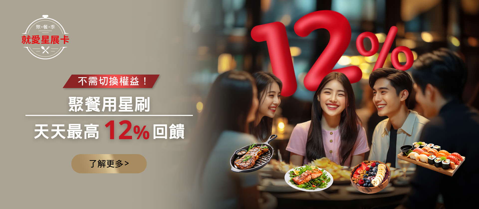 聚餐用星刷 天天最高12%回饋