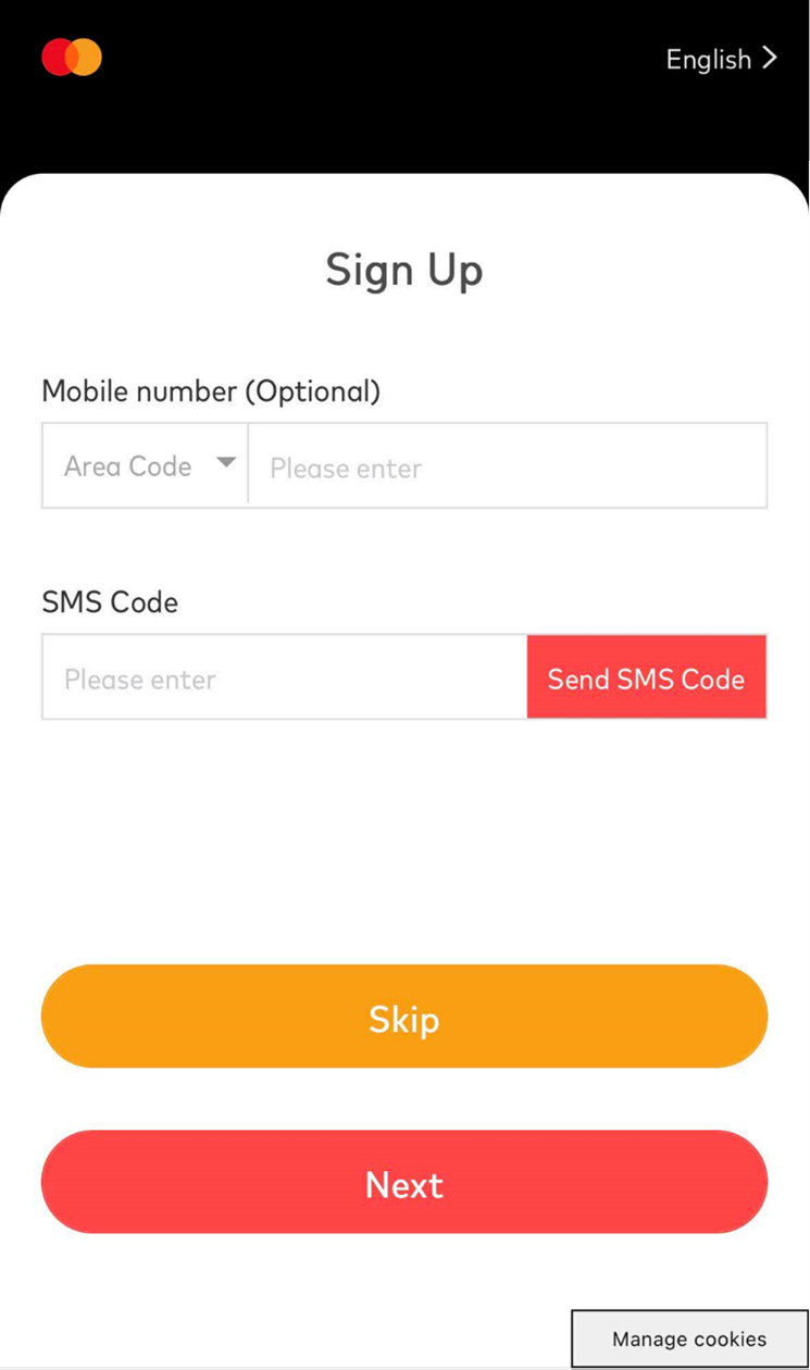 Step 2：再輸入手機號碼，取得SMS code輸入